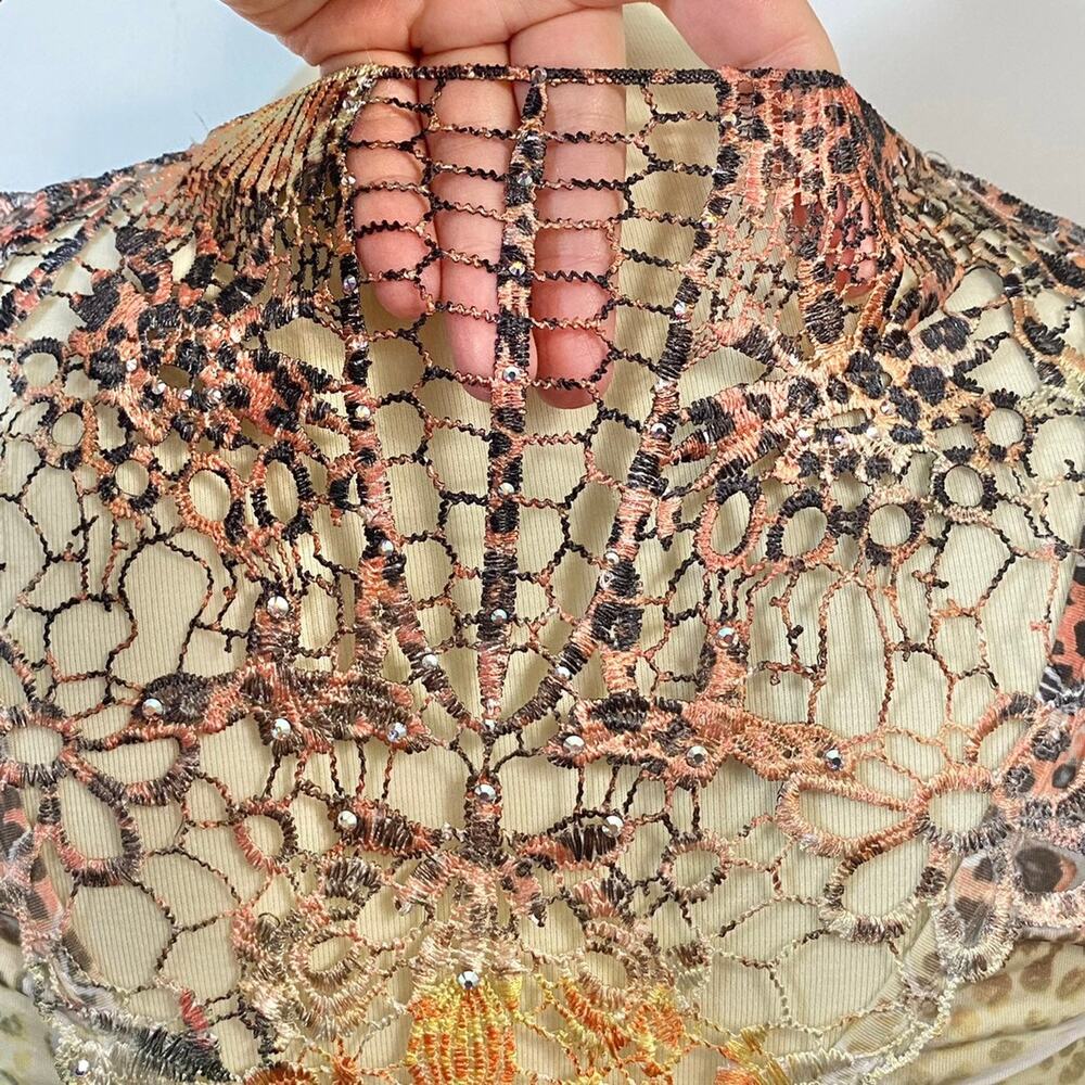 S VTG Y2k Sue Who Sublimation Embellished Studded Crochet Back Butterfly Tee - Picture 5 of 13